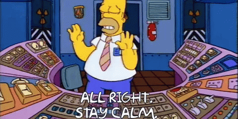 homer simpson says " all right stay calm " in a cartoon